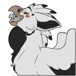 avian beak blush duo feathered_wings feathers gryphon male mythological_avian mythological_creature mythology oral_vore red_eyes rigel_(draskmacaw) side_on smile symrea telegram_sticker throat_bulge torio_(draskmacaw) vore white_body wings