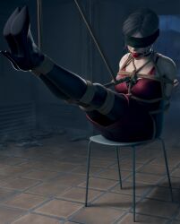 3d ada_wong arms_behind_back asian_female ball_gag blindfold blindfolded bondage capcom chair_bondage clothed_bondage female female_focus female_only femsub gagged heels high_heels kidnapped legs_up nylons pantyhose resident_evil rope_bondage short_hair skvrwiel tagme video_game video_game_character video_game_franchise