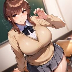 1girls ai_generated alternate_breast_size amagami big_breasts bostin breasts busty claw_pose curvaceous curvy curvy_body curvy_female curvy_figure female huge_breasts large_breasts nipples sakurai_rihoko skirt solo sweat sweating sweaty sweaty_body sweaty_breasts thick_thighs thighs