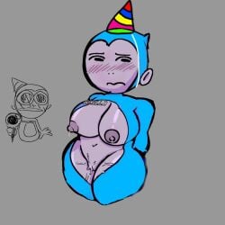 blue_fur blush breasts female gorilla_tag party_hat pussy pussy_juice tagme