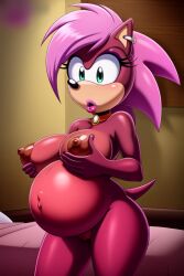 ai_generated ass big_belly breasts hips magenta_body oiled pink_hair seductive solo sonia_the_hedgehog sonic_(series) sonic_underground tagme thighs