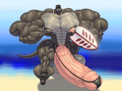 beach bodybuilder furry hyper hyper_balls hyper_cock hyper_genitalia hyper_penis hyper_testicles male male_only muscles muscular muscular_arms muscular_male purplephantom7 swimwear