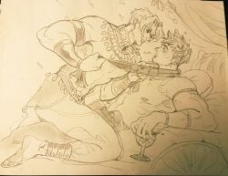 2boys ass backsack blush canon_couple fishshtickz gay greek greek_mythology hades_(game) laurel_crown male_only monochrome partially_clothed pencil_(artwork) short_hair silver_hair sketch smile smirk testicles thanatos_(hades) traditional_media traditional_media_(artwork) twunk yaoi zagreus