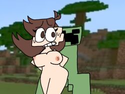 breasts brown_eyes brown_hair creeper half(artist) long_hair minecraft minecraft_background rape sex sex_from_behind thick trixie_(mojo_montebon)