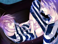 car censored gian_carlo giulio_di_bondone jewelry lowres lucky_dog male masturbation mosaic_censoring necklace open_mouth penis pink_hair prison prisoner purple_hair striped_shirt tennenouji voyeurism watching yaoi