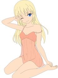 blonde_hair blue_eyes boku_wa_tomodachi_ga_sukunai female hasegawa_kobato highres legs long_hair pajama photoshop see-through sheer smile thighs vector_trace wink