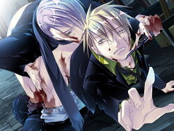 2boys blonde_hair blood doggy_style forced_yaoi gian_carlo giulio_di_bondone knife lucky_dog purple_hair rape tennenouji yaoi