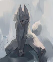 anthro blush canine exposed female fox halsione looking_at_viewer nude pussy sitting solo spread_legs spreading