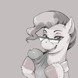 bite biting_foreskin collar earth_pony equine female friendship_is_magic fur glasses hasbro hooves horse human kevinsano male mayor_mare_(mlp) monochrome my_little_pony penis pony precum straight straight_hair teeth uncut