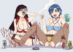 2girls alcohol ami_mizuno ash_tray beer beer_can bikini bishoujo_senshi_sailor_moon black_hair blue_eyes blue_hair blush breasts cameltoe cigarette cigarettes cleavage closed_eyes clothing cross drinking drunk earrings erect_nipples erect_nipples_under_clothes feet female female_only fishnet_legwear fishnets human jewelry large_breasts long_hair micro_bikini mizuryuu_kei multiple_girls no_bra open_mouth pantyhose pendant pinky_out rei_hino see-through short_hair sitting smile smoke smoking soles spread_legs stockings swimsuit taut_shirt thighhighs toes