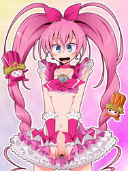 breasts brooch clothing cure_melody fairy_tone heart houjou_hibiki jewelry long_hair magical_girl navel no_panties pink_hair precure pretty_cure pussy skirt small_breasts suite_precure tied_hair twintails ukitanisu underboob