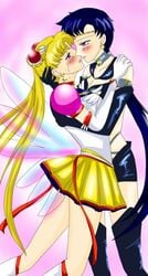 2girls bishoujo_senshi_sailor_moon black_hair breasts circlet embrace eternal_sailor_moon female female_only human imminent_kiss latex light-skinned_female light_skin long_hair moon multiple_girls nude sailor sailor_moon sailor_star_fighter sailor_starlights saliva seiya_kou smooth_skin tawa_(pixiv422809) tears usagi_tsukino yuri