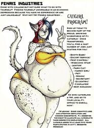 advertisement animal_ear anthro big_belly breeder caption cat_ears catgirl clothing feline female fenris49 fur furry pregnant slave