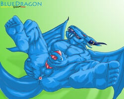 abs anus balls biceps big_balls blue_body blue_dragon_(character) blue_dragon_(series) blue_tongue circumcised cum cum_on_hand darkviper199027 dragon dripping erection fangs furry furry_only human_feet looking_at_viewer male male_only masturbation muscles nude pecs penis presenting reptile scalie solo tongue tongue_out wings