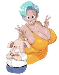 1boy 1boy1girl 1girls bbw big_breasts bulma_briefs bulma_briefs_(gt_saga) dragon_ball dragon_ball_gt interspecies_relationship looking_at_viewer milf oolong pig smiling thick_thighs toei_animation ultivlad zetomeso zoophilia