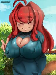 1girls big_ass big_breasts boob_window casual clothed female female_only huge_breasts momma_j(neo_hajime) nipples_visible_through_clothing no_bra oc original_character pov public sinamoncake1 solo