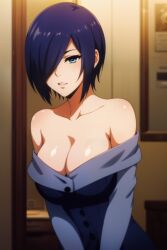 1girls ai_generated alternate_breast_size blue_hair cleavage female female_only kirishima_touka solo tagme tokyo_ghoul