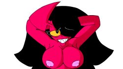 animated bettysantana big_breasts big_hair black_hair breasts demon_girl female horn nipples no_sound oc red_skin smile solo succubus video