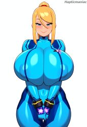 1girls ai_generated big_breasts big_thighs blonde_hair blue_eyes breasts busty curvy female gigantic_breasts hapticmaniac huge_breasts huge_thighs large_breasts large_thighs massive_breasts metroid samus_aran smile thick_thighs thighs voluptuous zero_suit zero_suit_samus