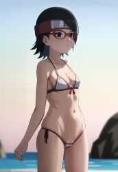 1girls ai_generated beach bikini bikini_bottom bikini_top black_hair boruto:_naruto_next_generations breasts cameltoe female girl micro_bikini naruto naruto_(series) pussy_peek sarada_uchiha sea seaside small_breasts small_clothes small_panties solo solo_female solo_focus solo_girl teenage_girl teenager virgin