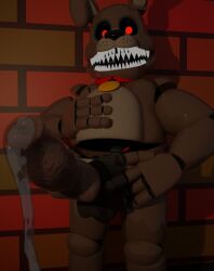 3d animatronic bowtie canine cock dick fazbear_frights fetch_(fnaf) five_nights_at_freddy's five_nights_at_freddy's:_fazbear_frights genital_fluids genitals knot male male_only penis precum sharp_teeth solo teeth yeratoo