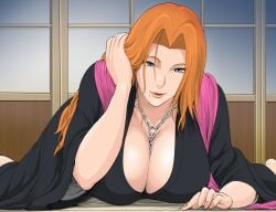 bleach blue_eyes breasts huge_breasts matsumoto_rangiku orange_hair raikage_art