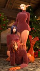 3girls ass barefoot blonde_hair blood_elf bottomless bubble_ass bubble_butt curvy curvy_body curvy_female curvy_figure elf feet female female_only group hammyslewds hips kneeling laying_down legs looking_at_viewer multiple_girls pale-skinned_female pale_skin soles sweater thighs toes warcraft world_of_warcraft wow