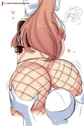 ass ass_grab back_view big_ass black_shirt doki_doki_literature_club face_in_ass fishnets heart_symbol monika_(doki_doki_literature_club) raionart spread_ass