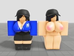 1girls 3d 3d_(artwork) areolae barefoot big_breasts black_hair breasts brunetterr34 cindy_(brunetterr34) cleavage clothed clothed/nude clothed_female completely_nude completely_nude_female female female_only full_body hat long_hair naked naked_female nipples nude nude_female roblox robloxian solo solo_female