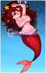 1girls big_breasts bracelet breasts brown_hair covering covering_breasts female female_only friday_night_funkin full_body girlfriend_(friday_night_funkin) long_hair mermaid necklace no_desi1 open_mouth open_smile png smile solo solo_female watermark