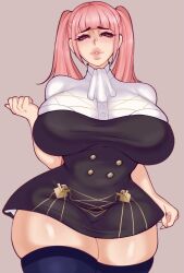 1girls curvy female female_only fire_emblem fire_emblem:_three_houses hilda_valentine_goneril hourglass_figure huge_breasts mimimows nintendo pink_eyes pink_hair skindentation solo stockings thick_lips thick_thighs thighs twintails uniform voluptuous wide_hips