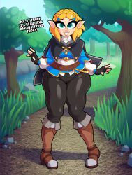 background breasts cloak comic comic_page eroticphobia hylian leather leather_pants nintendo princess_zelda tears_of_the_kingdom the_legend_of_zelda wide_hips zelda_(tears_of_the_kingdom)