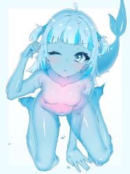 blue_ass_bitch female gawr_gura hololive hololive_english hololive_myth nude shark_tail slime_girl slime_gura small_breasts solo tagme virtual_youtuber white_background