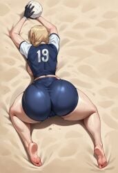 absurd_res ai_generated athletic_female beach bird's-eye_view catching facing_away hi_res hourglass_figure lying_on_stoying medium_ass midriff naruto_(series) portrait sand sweating sweaty_butt tagme tall_girl thick_ass thick_hips thick_thighs tsunade volleyball volleyball_(ball) volleyball_net volleyball_shorts volleyball_uniform