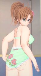 1girls 3d ass ass_focus blonde_hair blue_eyes butt_focus chubby chubby_female erect_nipples female female_only flower_panties green_bra green_panties itzalksr koikatsu looking_back smile smiling underwear underwear_only