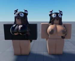 1girls 3d 3d_(artwork) alternate_version_available areolae barefoot big_breasts breasts brunette_(brunetterr34) brunetterr34 clothed clothed/nude completely_nude completely_nude_female female female_only full_body naked naked_female nipples nude nude_female roblox robloxian solo solo_female