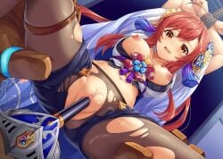 animated animated_gif bouncing_breasts breasts_out exposed_breasts game_cg gif hands_tied hands_tied_above_head kamihime_project kamihime_project_r object_insertion official_art pussy_juice red_hair restrained ripped_clothing ripped_pants ripped_pantyhose solo solo_female solo_focus spread_legs tied_up torn_clothes torn_pantyhose uncensored vaginal_insertion vaginal_penetration yellow_eyes