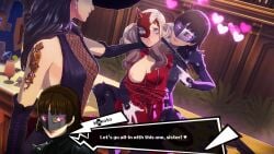 3d 3d_(artwork) 3girls ann_takamaki atlus blonde_hair blood brown_hair clothing defeated female female/female firearm gun gunpoint handgun human hypnosis long_hair makoto_niijima mind_control pale_skin persona persona_5 phantom_thief_suit revolver ripped_clothing sae_niijima shadow_(persona) shadow_sae short_hair silver_hair torn_clothes torn_clothing uriziel38 weapon yuri