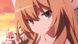 1girls aisaka_taiga cum cum_on_hand disembodied_penis femdom grabbing_penis grin handjob naked naked_female penis petite screencap screenshot_edit smug smug_expression smug_face toradora!