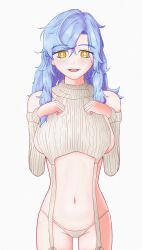 athy_(vtuber) belly blue_hair im_tim navel sideboob tummy virgin_destroyer_sweater virgin_killer_sweater