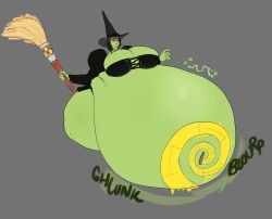 1girls black_hair body_paint digestion female female_pred green_skin post_vore smappa solo_focus stomach_noises the_wizard_of_oz vore wicked_witch_of_the_west witch witch_hat