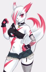 anthro berrycreme breasts chain choker cleavage eberry eroberry exposed_breasts fishnets furry hand_on_hip jeans lock piercing pokémon_(species) pokemon pokemon_(species) ripped_clothing sanguineumrose tagme thick_thighs zangoose