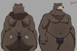 anthro ass balls bear belly ben_bigger big_butt brown_body brown_fur cherryfox73 clothed clothing facial_scar fur genitals hi_res male male/male mammal mihoyo overweight overweight_male scar solo tail thick_thighs zenless_zone_zero