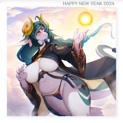 1:1 1girls 2024 anthro aruri's_mom_(whooo-ya) big_breasts breasts chinese_zodiac clothing dragon english_text eyebrows eyelashes featureless_breasts female female_only fur furred_dragon green_body green_fur green_hair hair hi_res holiday_message holidays horn huge_breasts long_hair navel new_year new_year_2024 new_years_day panties pink_eyes side-tie_panties solo text thick_thighs underwear white_body white_fur whooo-ya wide_hips year_of_the_dragon