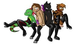 angie anthro blush boots canine collar concession corset dinosaur feline female fur furry glasses immelmann joel male malesub matt mind_control multiple_subs penis piercing plain_background scalie white_background wolf