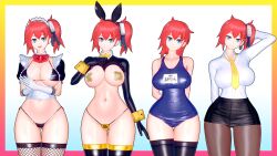 1girls 3d ami_aiba apuri bunnysuit digimon digimon_story digimon_story:_cyber_sleuth female female_only female_protagonist human maid one-piece_swimsuit school_swimsuit solo swimsuit