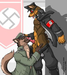 anthro armband boots canine cum fellatio gay goggles jax_the_bat male nazi necktie oral oral_sex penis sex standing swastika tongue tongue_out uniform