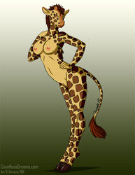 anthro breasts demona69 female giraffe gradient_background looking_at_viewer nude piercing pussy solo standing