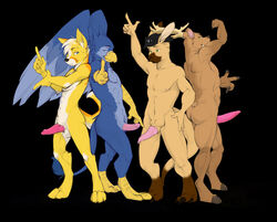 2011 anatomically_correct anthro antlers avian balls bird blue canine cervine deer falco_lombardi fox_mccloud fur furry hat horn hybrid kangaroo knot lagomorph male male_only marsupial penis rabbit soraslipheed wings