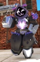 1girls 3d big_hips black_body black_fur boots breasts fortnite fortnite:_battle_royale fur furry gloves glowing_face hand_on_hip hips_wider_than_shoulders holding_fishing_rod holding_object metal_gloves nearlyepoint one_foot_raised purple_fur raven_team_leader roblox robloxian smile smiling_at_viewer